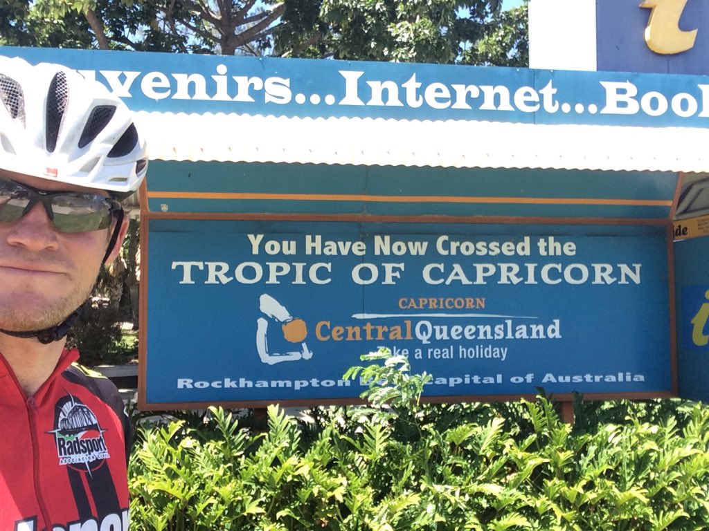 SuttonEd's tweet image. Crossing the Tropic of Capricorn for the 3rd time in 3 different continents! #Rockhampton #cyclingtheworld