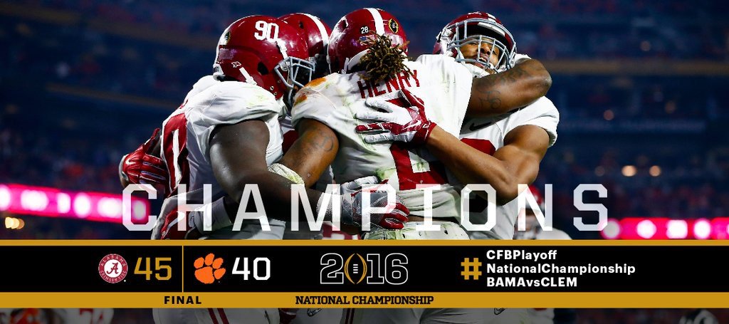 FansFavoriteFan's tweet photo. FINAL SCORE:
Alabama 45, Clemson 40.
#NationalChampionship #FansCFB https://t.co/nBrkG1KCdj