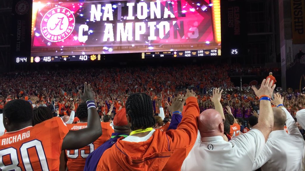 CollegeGameDay's tweet photo. Clemson players thank their fans before leaving the field.  Incredible season for the Tigers. https://t.co/i5ofjF67f7