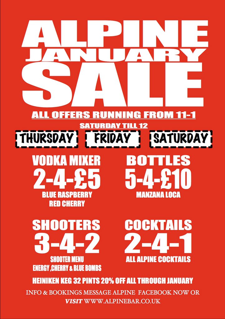 January Sale!!!! #Southport #DryJanuary #AlpineSouthport