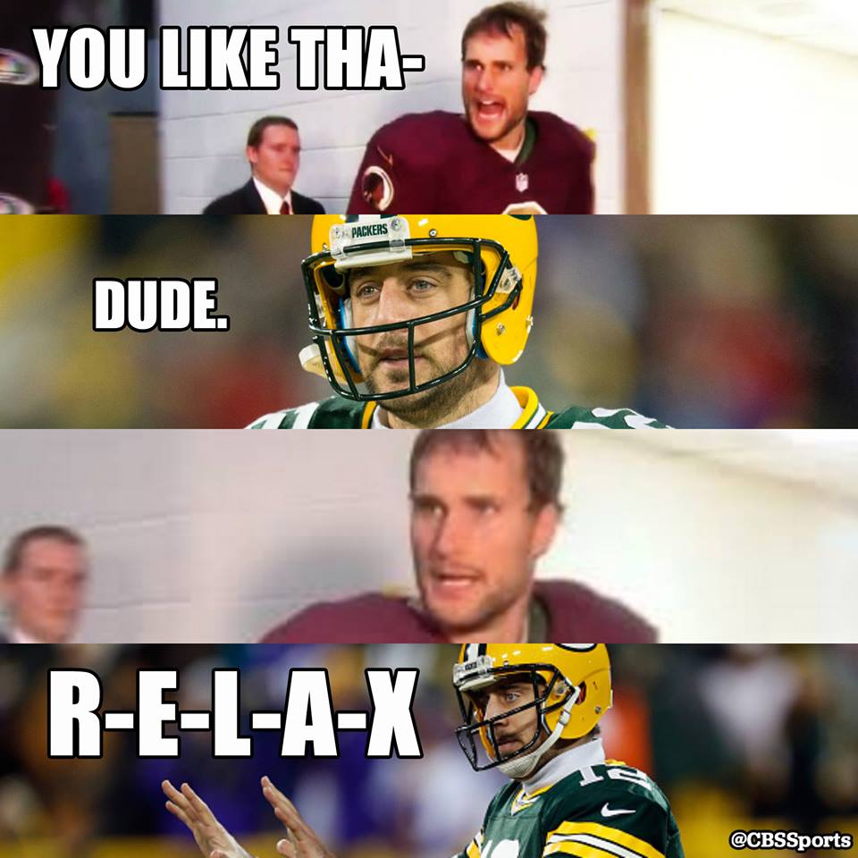 Rodgers cooling Cousins down Credit: CBS Sports. 