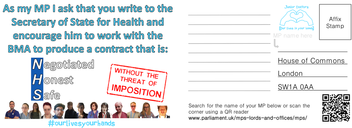 JrDrsOLYH's tweet photo. Free postcards @TootingBroadway! Lobby your MP about the #juniorcontract #JuniorDoctorsStrike #ourlivesyourhands https://t.co/WwhWTgl3zs