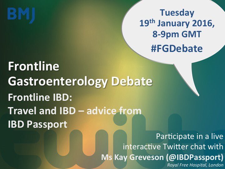 IBDPassport's tweet photo. Only 1 week to go! Join me in the @FrontGastro_BMJ Twitter debate on 19th January 8-9pm GMT #FGdebate #IBDTravel https://t.co/WzhnN3H1Pm