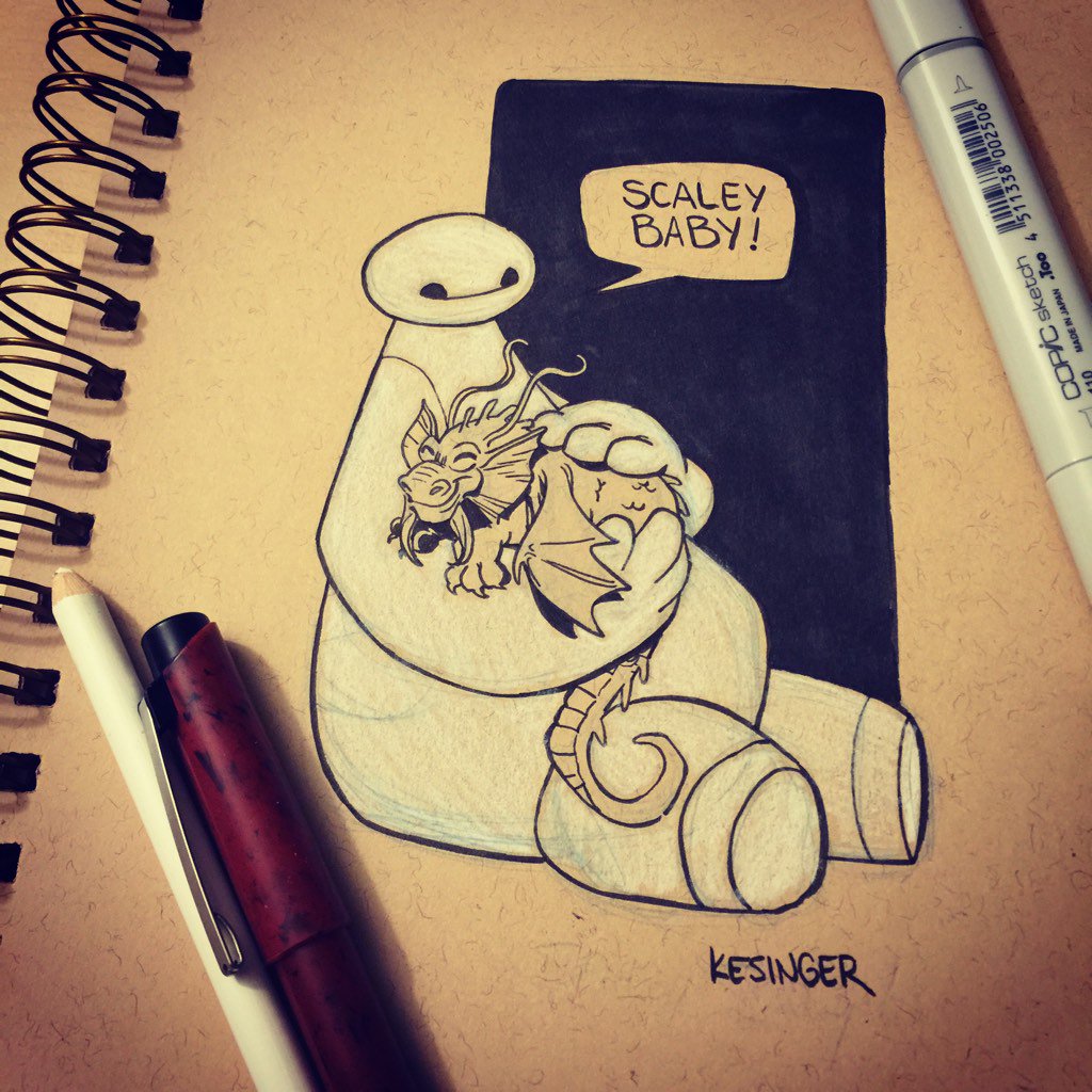 briankesinger's tweet image. #baymax loves his new pet dragon. #finfangfoom #marvel #disney #bigherosix #sketchbook