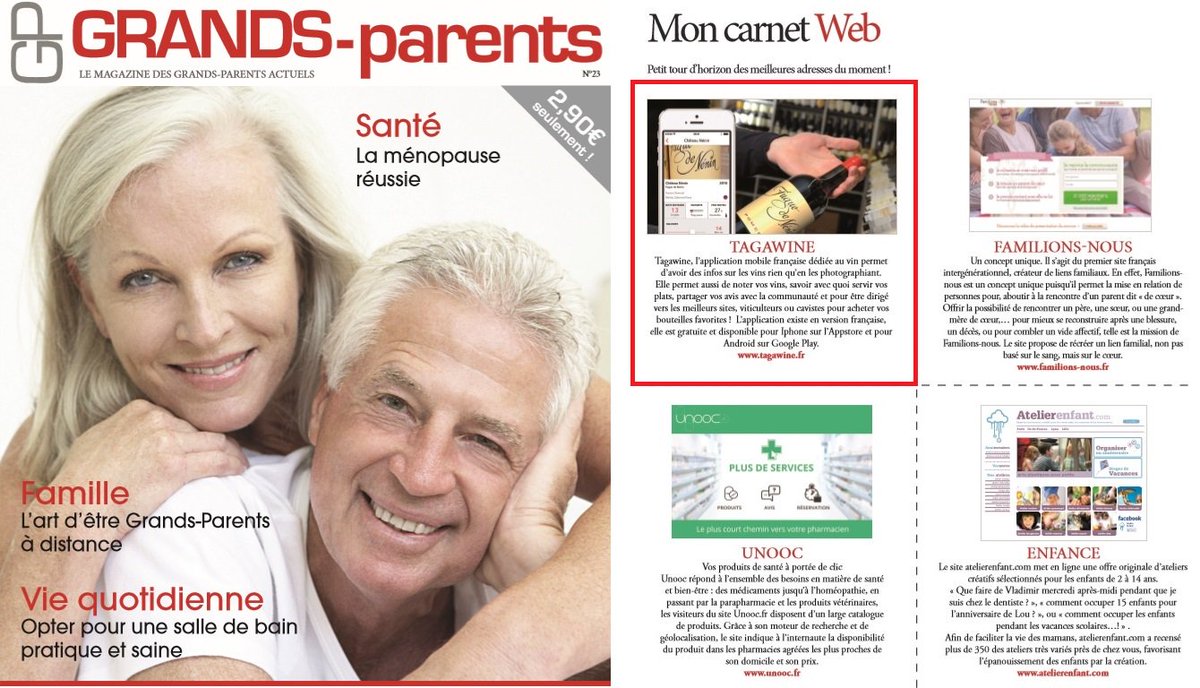 Merci #GrandsParentsMagazine pour la rubrique sur <a href="/Tagawine/">Tagawine</a> ! #application #vin