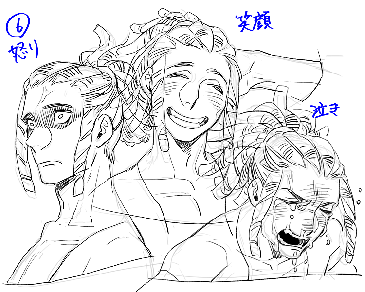 @ozYARO (6)怒り・笑顔・泣き顔の表情を描く:ななちゃ〜ん(^◇^)描いてる表情と自分の顔がリンクする絵描きあるあるの解決法を誰か発明してくれ 