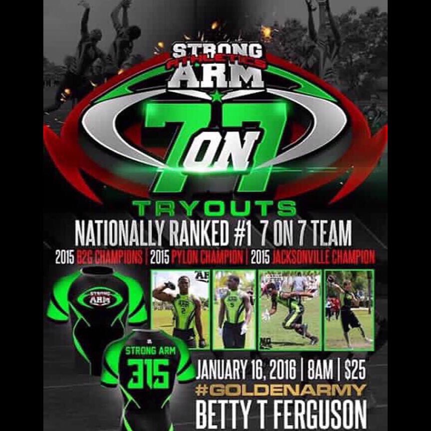 7v7Network's tweet photo. Strong Arm Athletics 7v7 Tryouts- January 16th. 8am.

Register Online: https://t.co/fh7bj6NE5j

#Strongarm #7v7 https://t.co/nGLZjyCGB0