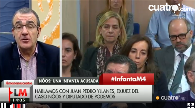 mananascuatro's tweet photo. El ex juez del caso Noos, Juan Pedro Yllanes:"No tiene sentido que declare el Rey". En @mananascuatro #InfantaM4 https://t.co/rAbRHliT4V