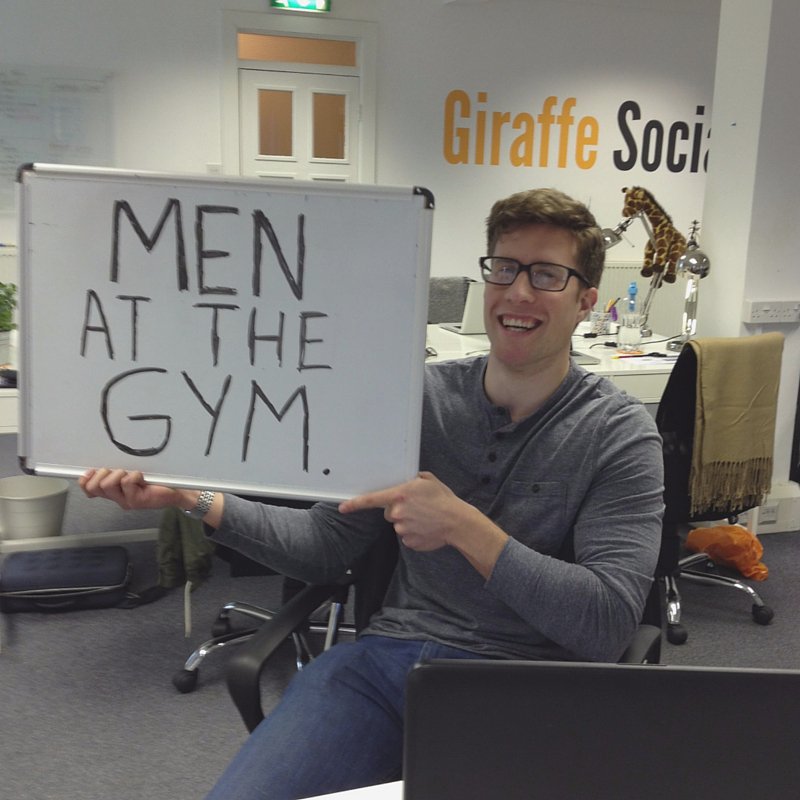 GiraffeSM's tweet image. What Tom was #ReallyThinking when it should have been #work - apparently men at his #gym scare him! | Mark
