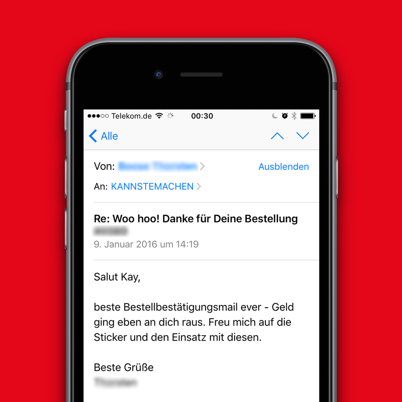 Immer wieder schön das Feedback. Gute Bestellbestätigungen sind die Mühe wert. #ux #kannstemachen