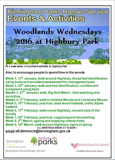KingHeathRanger's tweet image. Woodland Wednesdays at Highbury Park, starting tomorrow 10.30 am at car park off Shutlock Lane