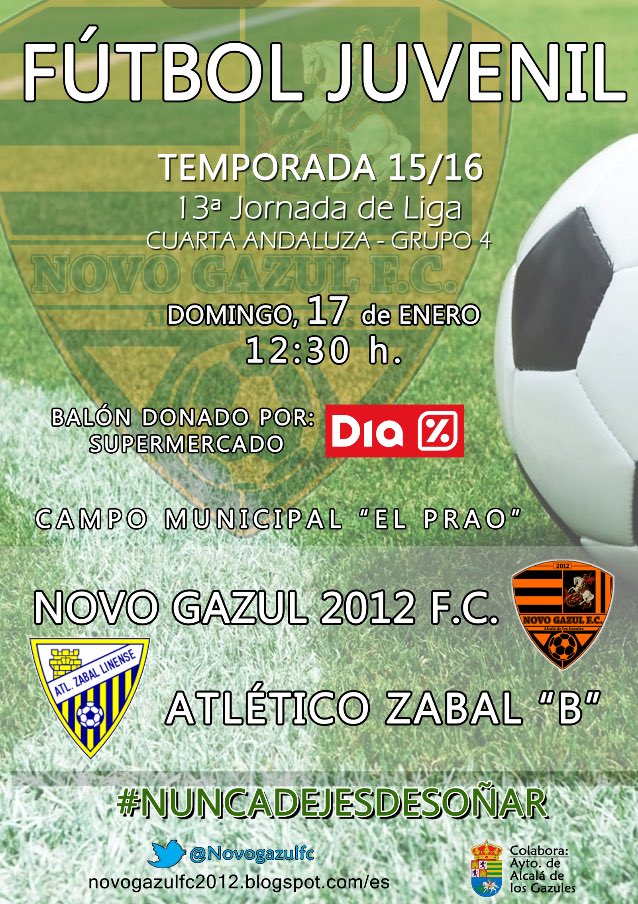 Juvenil; domingo 17, a las 12:30h. PARTIDAZO!! <a href="/Novogazulfc/">Novogazulfc</a> - @Atletico_Zabal  ¡te esperamos!