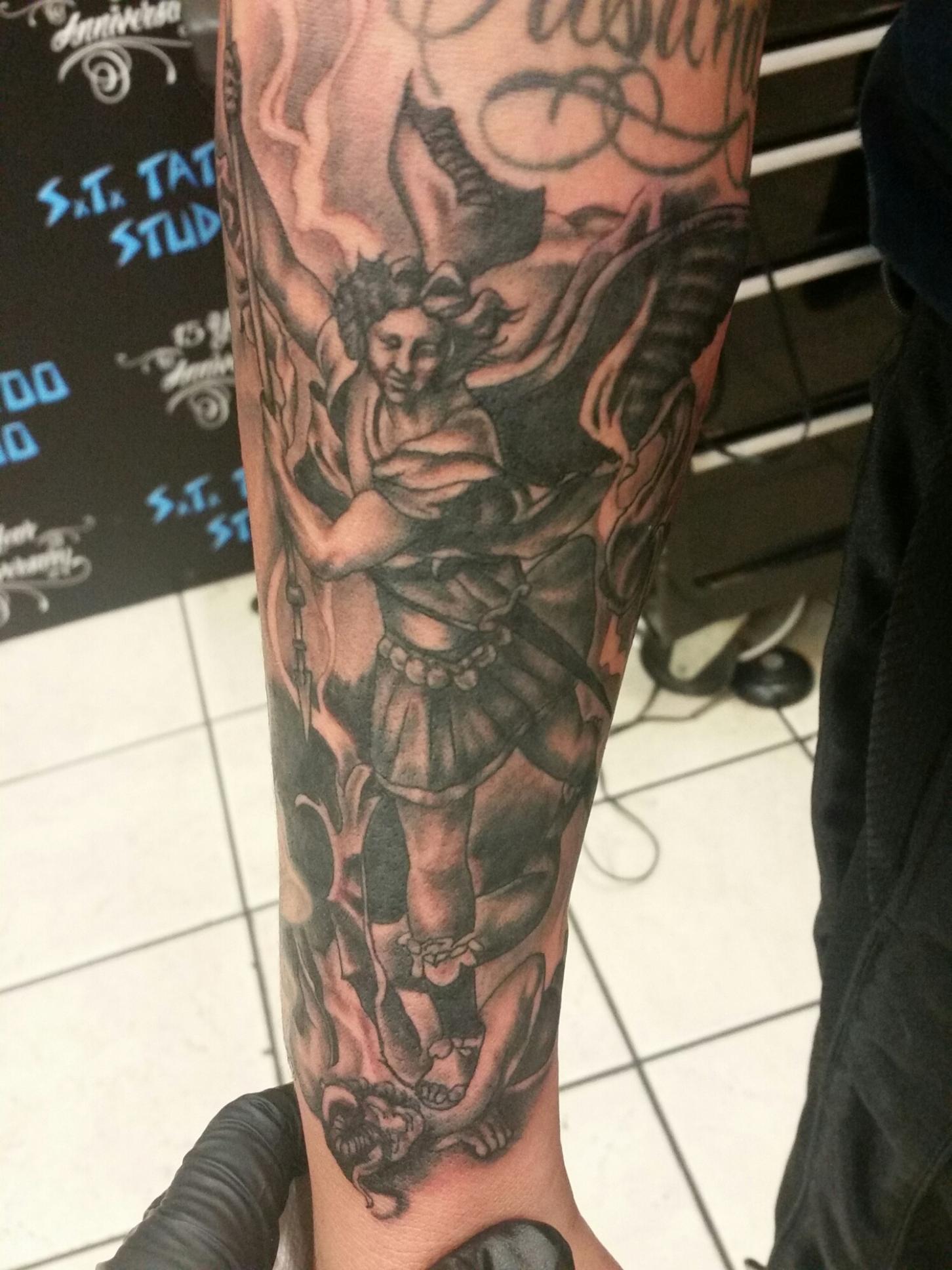 Kampo Tattoo  On his forearm archangel stmichael blackandgray  swashdrive swashdrivetattooofficial radiantcolorsink  Facebook