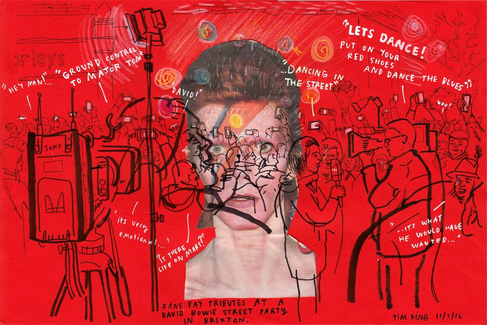 TimKing88's tweet photo. Day 11 - Fans gather at a mural in Brixton to pay tributes to @DavidBowieReal #tkdrawingaday https://t.co/dQmv4ClseW https://t.co/MjNtEK4o2D