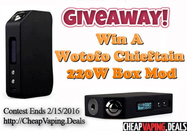 cheapvapingdeal's tweet photo. Giveaway: Win A Wotofo Chieftain 220W Box Mod - https://t.co/o9EAFClLjf https://t.co/JTrWICfT7b