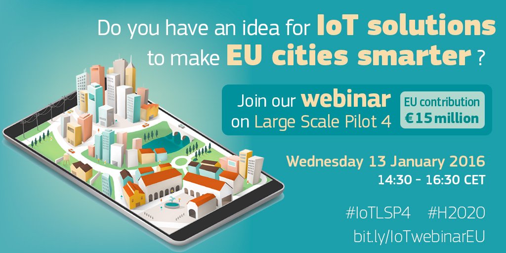DigitalEU's tweet photo. Want to learn how to get €15M for project in #IoT &amp; #smartcities? Join the webinar today https://t.co/qsgfM5ReUE https://t.co/lbmhZWlw9c