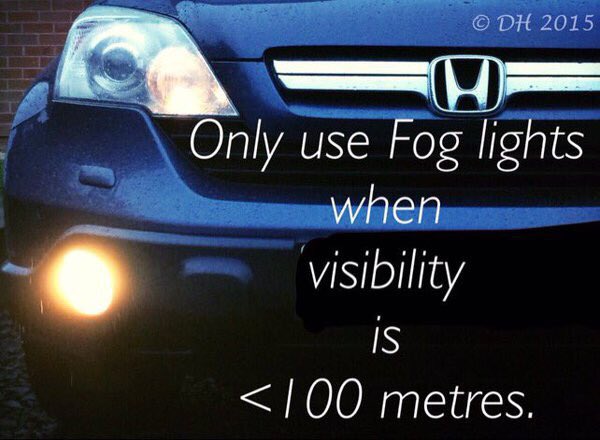 Fog lights are NOT substitutes for a blown head bulb. 

You dazzle other drivers. Replace the bulb.

#RoadSafety