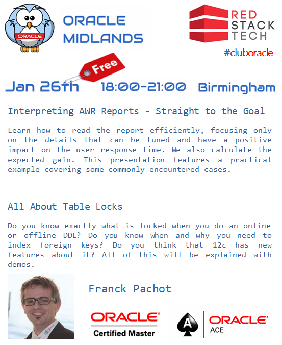 OracleMidlands's tweet photo. 2 weeks until the 1st #cluboracle event of the year w/ @FranckPachot - https://t.co/9idCugjGyB - @redstacktech #om13 https://t.co/VhJIM635Rc