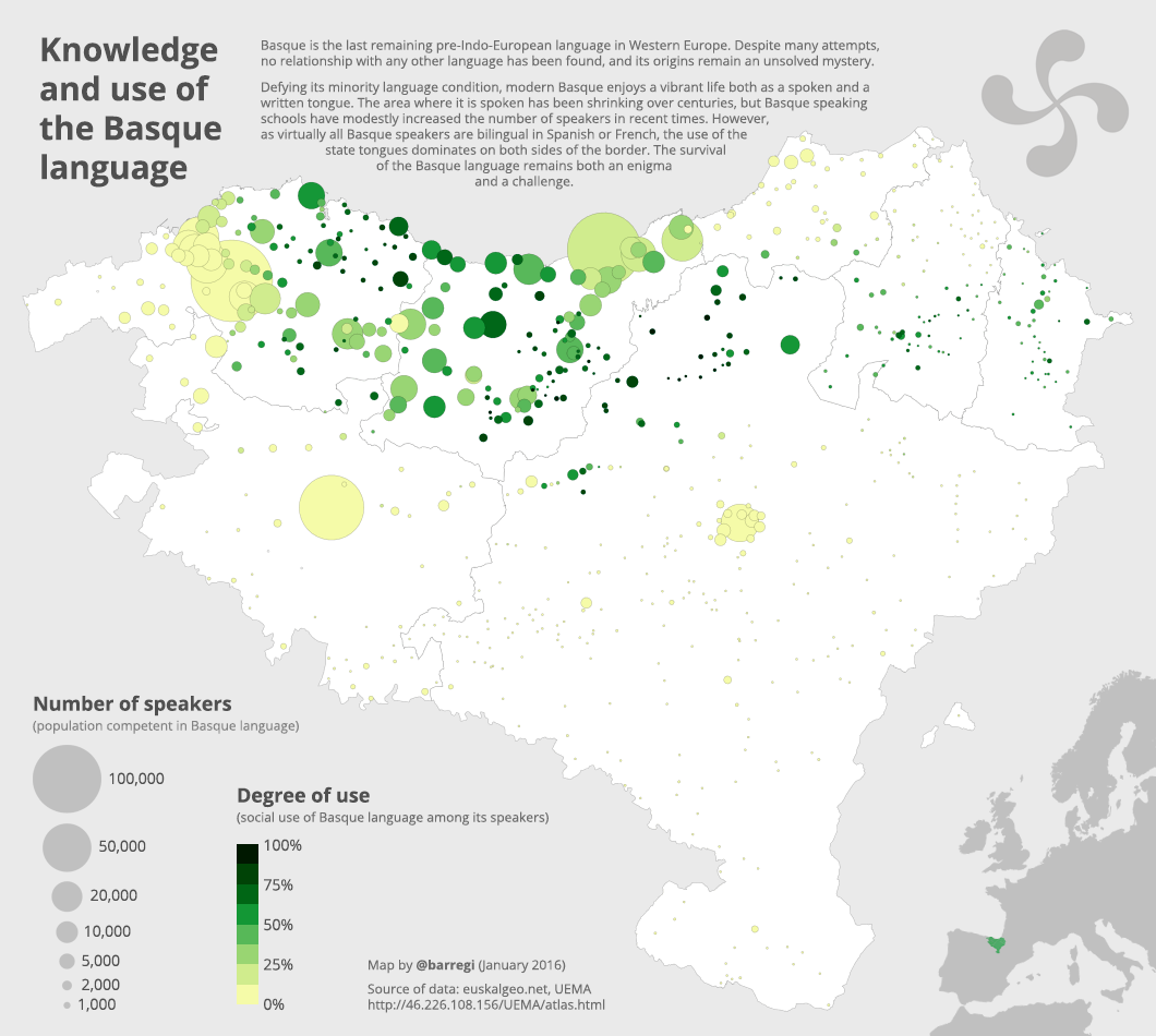 Here is a #dataviz #map of the #Basque #language created with <a href="/CartoDB/">CartoDB</a> bit.ly/1ZqpOqh