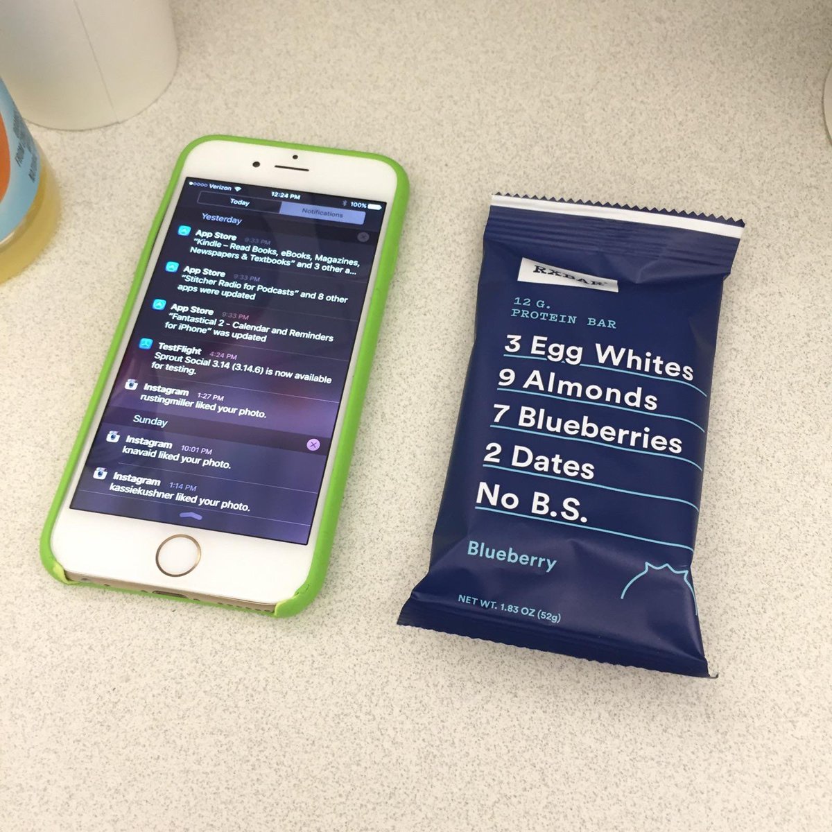 jwsid's tweet photo. Welp @RXBAR, out of the corner of my eye this packaging makes me think I have push notifications on my iPhone https://t.co/SbEcrHrQ3G