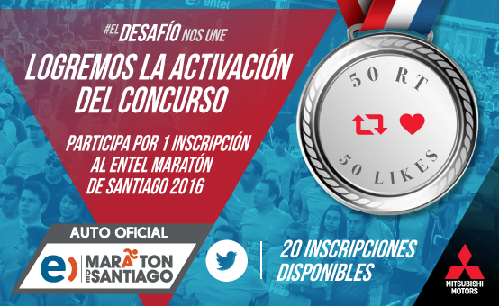 MitsubishiChile's tweet photo. ¡Si llegamos a los 50 RT y 50 likes parte el concurso! Participa por 1 inscripción al #eMDS2016 https://t.co/rlmxgPkikJ