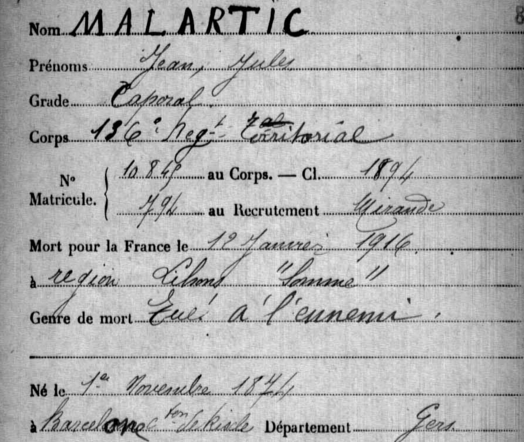PoloS111's tweet photo. #1J1P 12 jan 1916 : Jean Jules MALARTIC de #Panjas #Gers caporal au 136e RIT #MPLF dans région de #Lihons #Somme https://t.co/BJqFi0QVWl