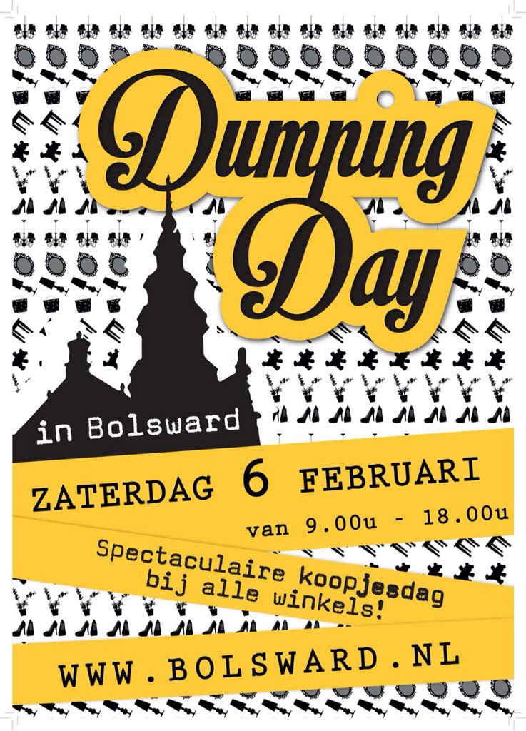 Noteer in je agenda zat. 6 februari #Dumpingday #Bolsward. Winkeliers dumpen hun spullen #spotprijsjes. Ga jij mee?