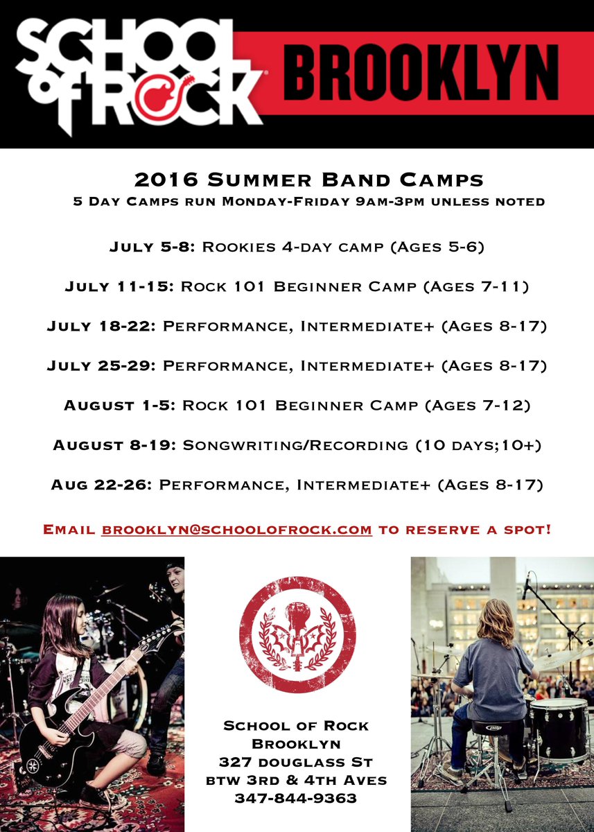 Our 2016 summer camps for rockers ages 5-17 are here! Email brooklyn@schoolofrock.com to book a spot. #music #BKkids