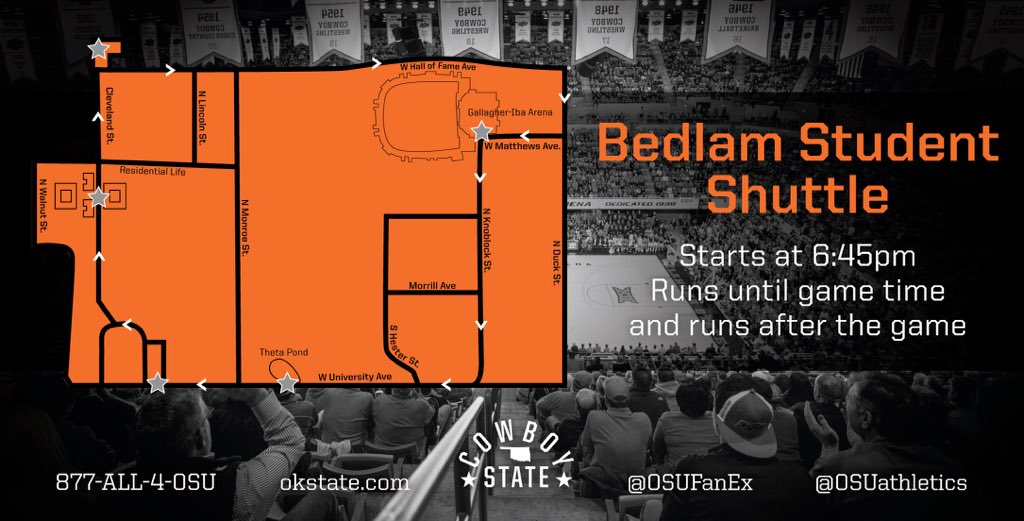 OSUMBB's tweet photo. Hey students, need a ride? We've got you covered for Bedlam on Wednesday night. Here's the details. #okstate https://t.co/g09vDnBYJ8