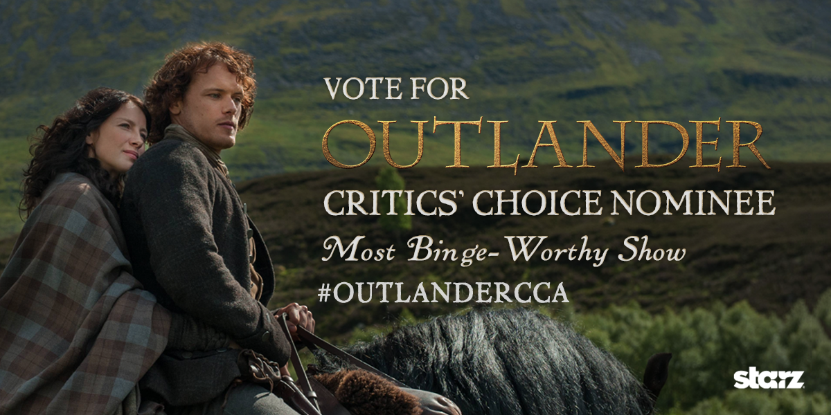 Outlander_STARZ's tweet photo. Show @CriticsChoice #Outlander is the Most Binge-Worthy! RETWEET to vote! #OutlanderCCA https://t.co/lKziQYMhss https://t.co/icoc7ybdJo