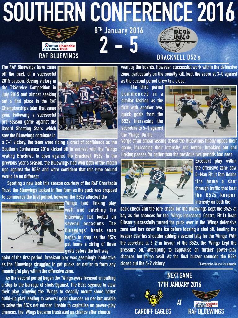 RAF Bluewings 2 - 5 Bracknell B52s. 8th Jan 2016 Match Report.