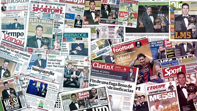 Five Ballon d'Or for Leo Messi hits the headlines around the globe ow.ly/WXqGN #BallondOr