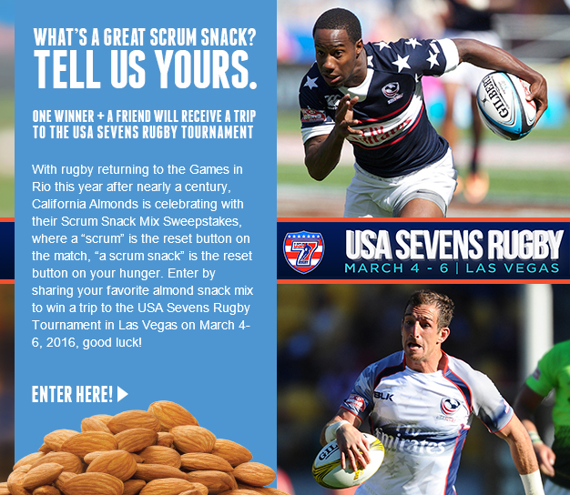 USA Sevens Rugby (@usasevensrugby) on Twitter photo Enter the California <a href="/Almonds/">California Almonds</a> Scrum Snack Mix Sweepstakes & win a trip to the #usa7s ow.ly/WD4dM Enter the California <a href="/Almonds/">California Almonds</a> Scrum Snack Mix Sweepstakes & win a trip to the #usa7s ow.ly/WD4dM