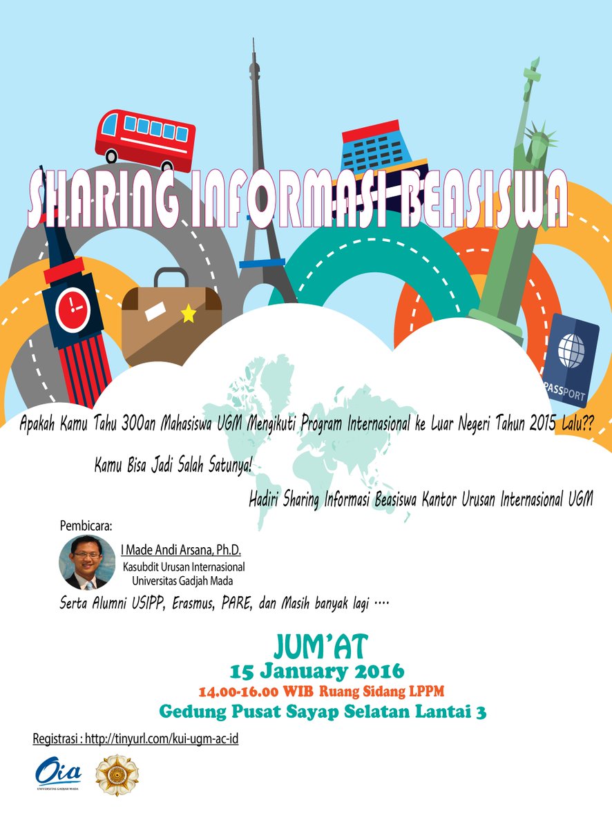 UGMYogyakarta's tweet photo. Sharing Info Beasiswa Luar Negeri
Jumat, 15 Januari 2016
14.00-16.00 WIB
R. Sidang LPPM, Gd Pusat lt 3 sayap selatan https://t.co/mjB6VwAodp