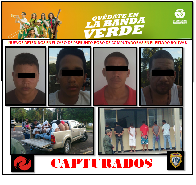 CORPOELECPyP's tweet photo. Nuevos detenidos en el estado Bolívar (Caso Computadoras CORPOELEC) @LMOTTAD @PyPGuayana @CORPOELECinfo https://t.co/1jfU3h6Uxm