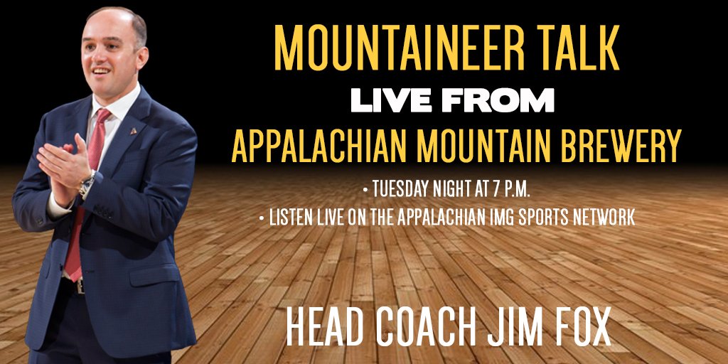 AppStateMBB's tweet image. Don't forget to come out to @AMBrewery or tune in to @AppSportsNet to hear @CoachJimFox on Mountaineer Talk tonight!