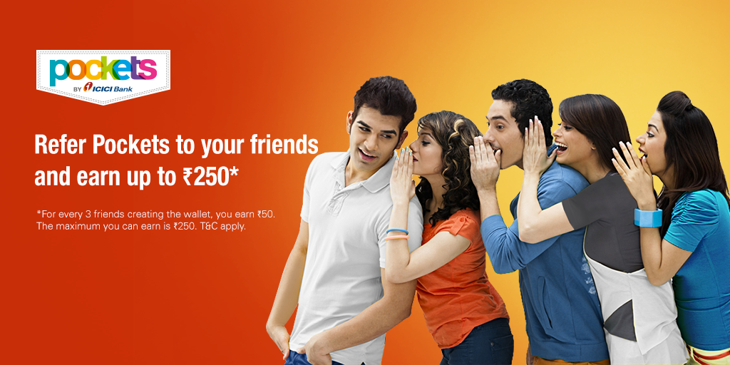 ICICIBank's tweet photo. Introduce your friends to #Pockets & get rewarded! #DontTakeLoad Know more: https://t.co/pXpOzT6S1V https://t.co/rZRIAWy6HQ