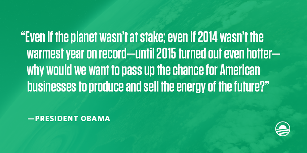 BarackObama's tweet image. We have the responsibility to lead on climate change. #ActOnClimate #SOTU