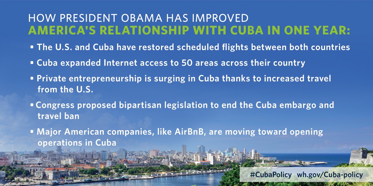 ObamaWhiteHouse's tweet image. "Fifty years of failed policy in Cuba had failed to promote democracy" —@POTUS #SOTU