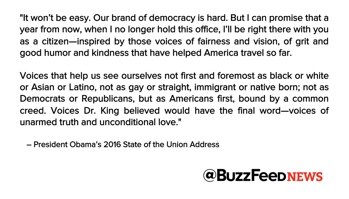 BuzzFeedNews's tweet photo. Obama: "It won’t be easy. Our brand of democracy is hard." #SOTU https://t.co/oZhxhSac8r