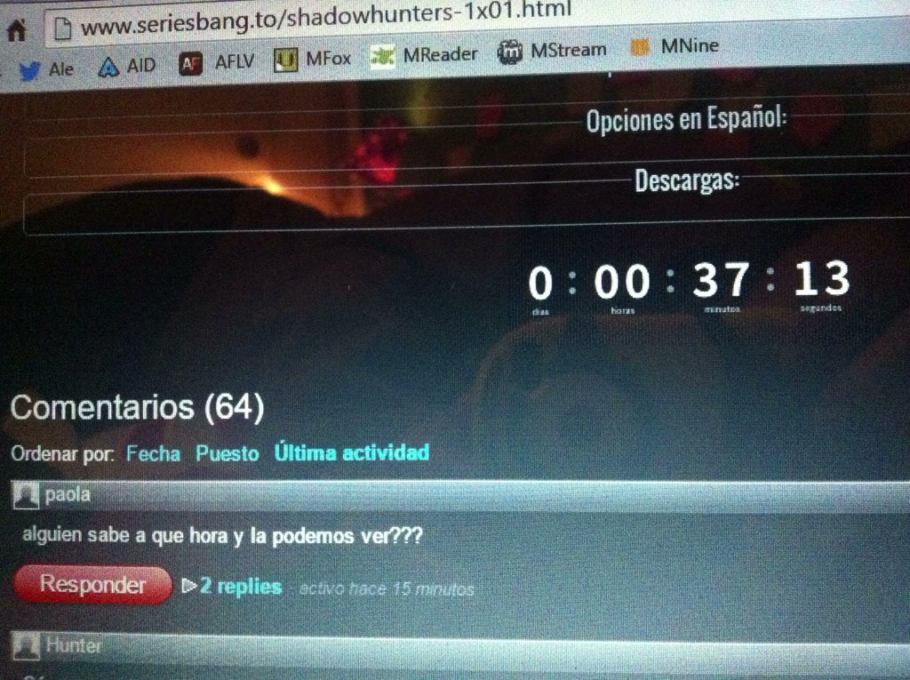 CDSVzla's tweet photo. El libe esta arriba! Y espete el tiempo que queda según ellos! CHAN CHAN CHANMNN!
T- 35 min #ShadowhuntersPremiere https://t.co/UhmxCj4Bd8