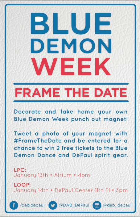 DAB_DePaul's tweet photo. #BDW2016 is will be here before you know it! Tomorrow at #FrameTheDate you will get to decorate a pic frame for BDW https://t.co/gWMV6e9iMi