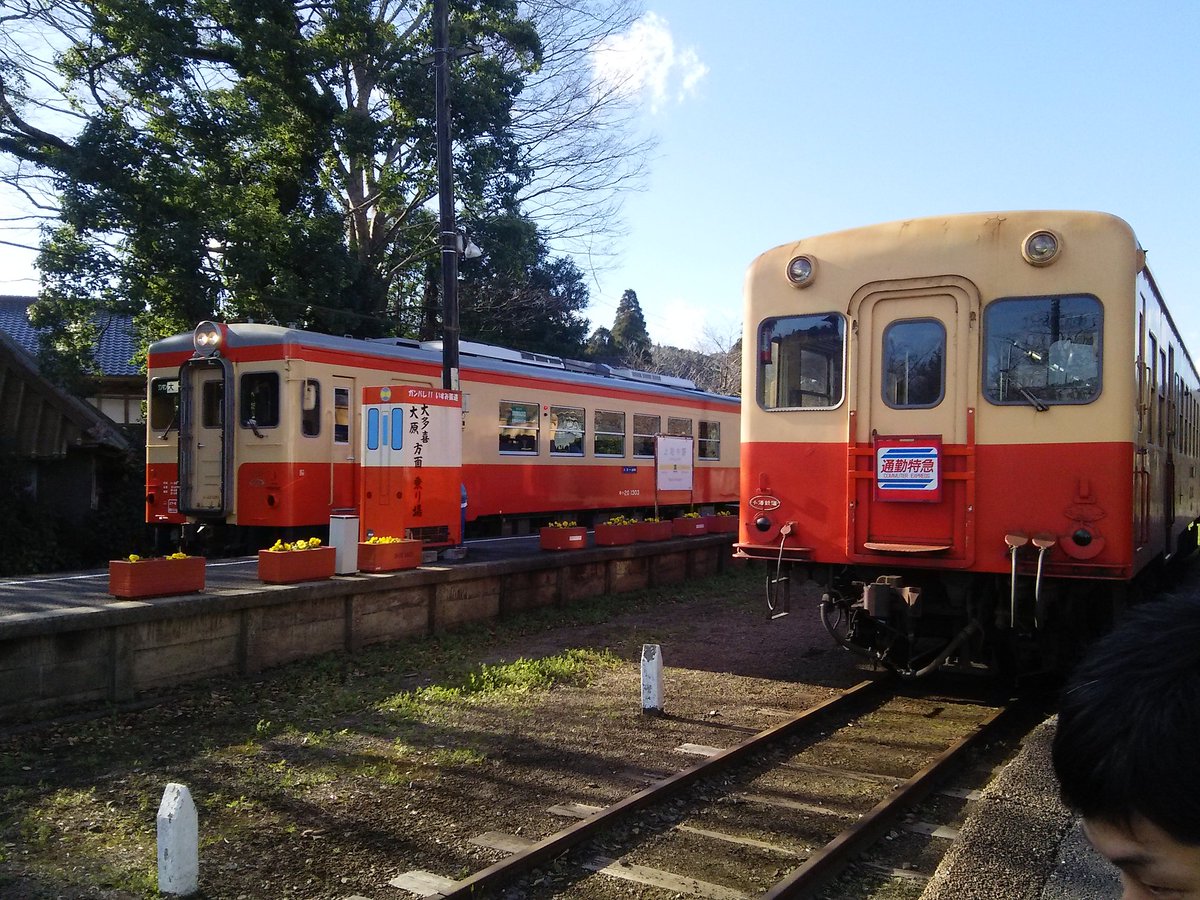 Nパークとだ En Twitter 上総中野にて小湊鉄道キハ0といすみ鉄道キハの並び ワンマン改造されたいすみのキハは内装と外装が更新されててとても綺麗です T Co Esh3e4wl0o