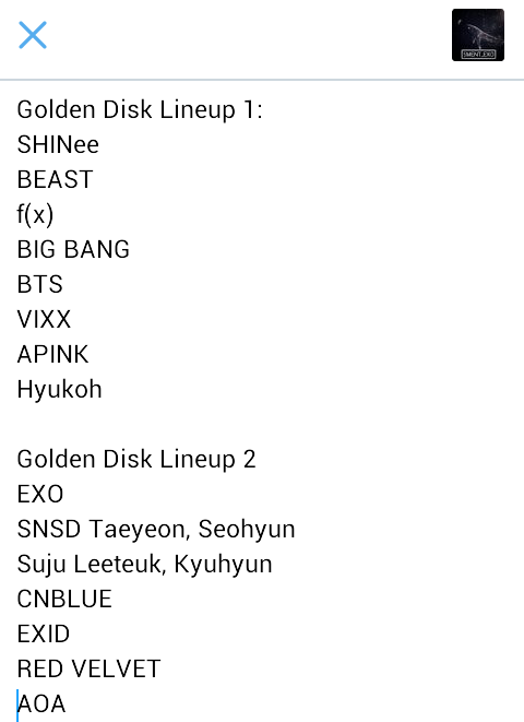 minseoksg's tweet photo. 2016 Golden Disk Lineup https://t.co/5rVGUSCpTe https://t.co/3mm5tu8uo9 (v:sment_exo)