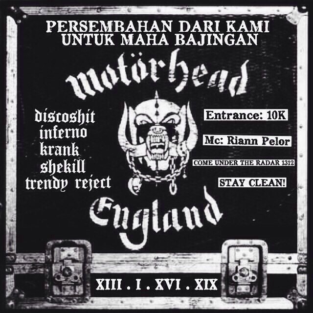 RimaumanMusic's tweet image. 13/01/2016 - 19.00 WIB Malam ini,
A TRIBUTE TO MOTÖRHEAD - Palembang
Informasi untuk tiket &amp;amp; venue: @icddischarge