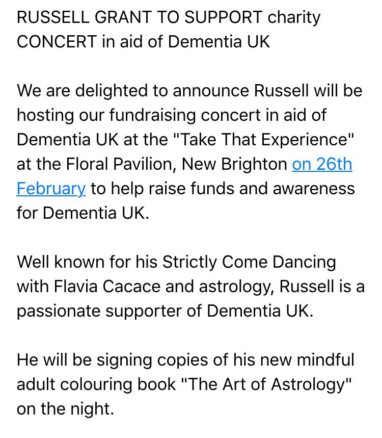 RT <a href="/tkwfoundation/">K Woods Foundation</a>: Huge news! <a href="/THERussellGrant/">Russell Grant</a> to host our concert on 26th February in aid of <a href="/DementiaUK/">Dementia UK</a> #Dementia