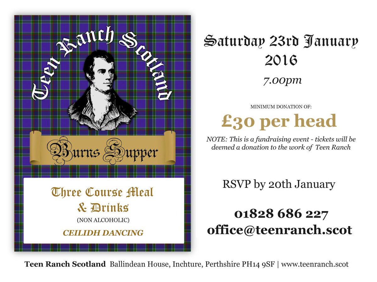 Teen Ranch Scotland (@teenranchscot) on Twitter photo Be sure to get your tickets for the #TeenRanch burns supper! #Dundee #Perthsire #perth <a href="/DundeeLocal/">Dundee Local</a> <a href="/PerthCityCentre/">Perth City & Towns</a> Be sure to get your tickets for the #TeenRanch burns supper! #Dundee #Perthsire #perth <a href="/DundeeLocal/">Dundee Local</a> <a href="/PerthCityCentre/">Perth City & Towns</a>