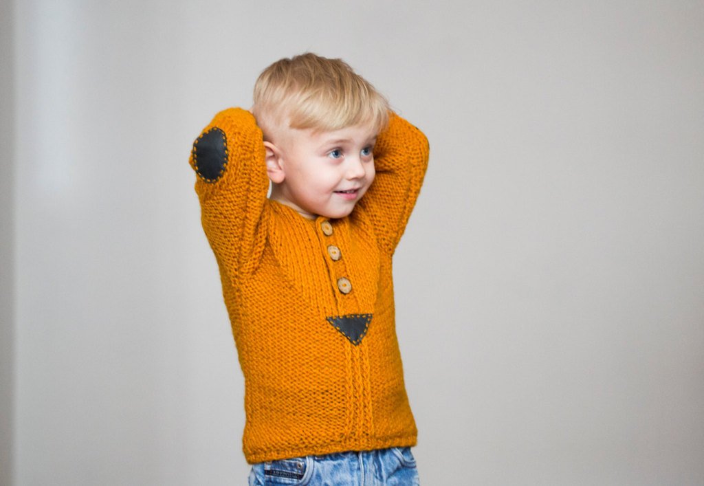 baby boy sweater with elbow patches