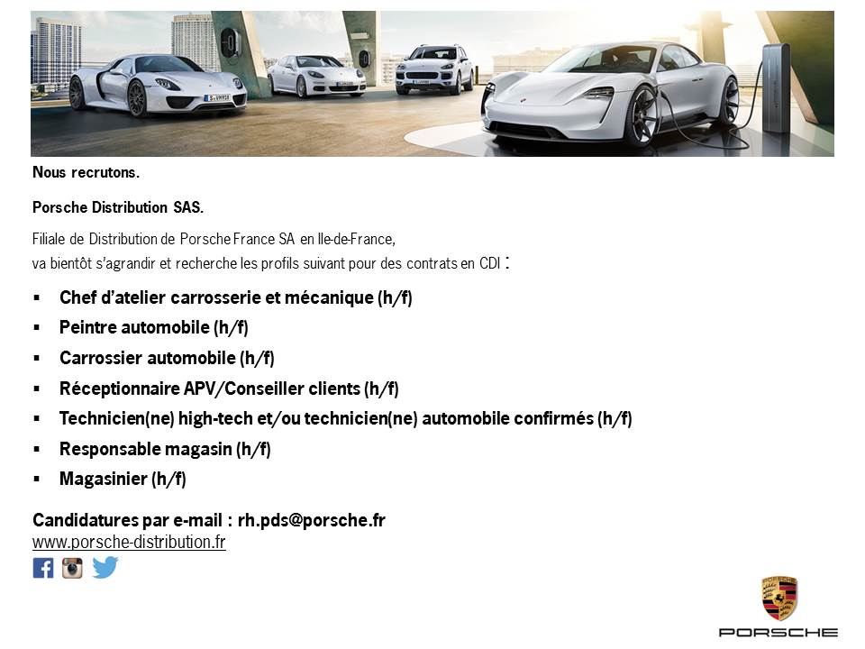 PorscheDistrib's tweet photo. NOUS RECRUTONS ! Candidatures : rh.pds@porsche.fr
#PorscheDistribution #job #emploi #carrières #recrutement #CV https://t.co/LHfSe1AC0o