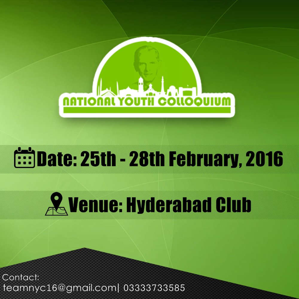NYC_2016's tweet photo. Date and venue of National Youth Colloquium. 
25th - 28th February, 2016 at Hyderabad Club, Hyderabad.
#NYC16 https://t.co/LVpmdcL9mF